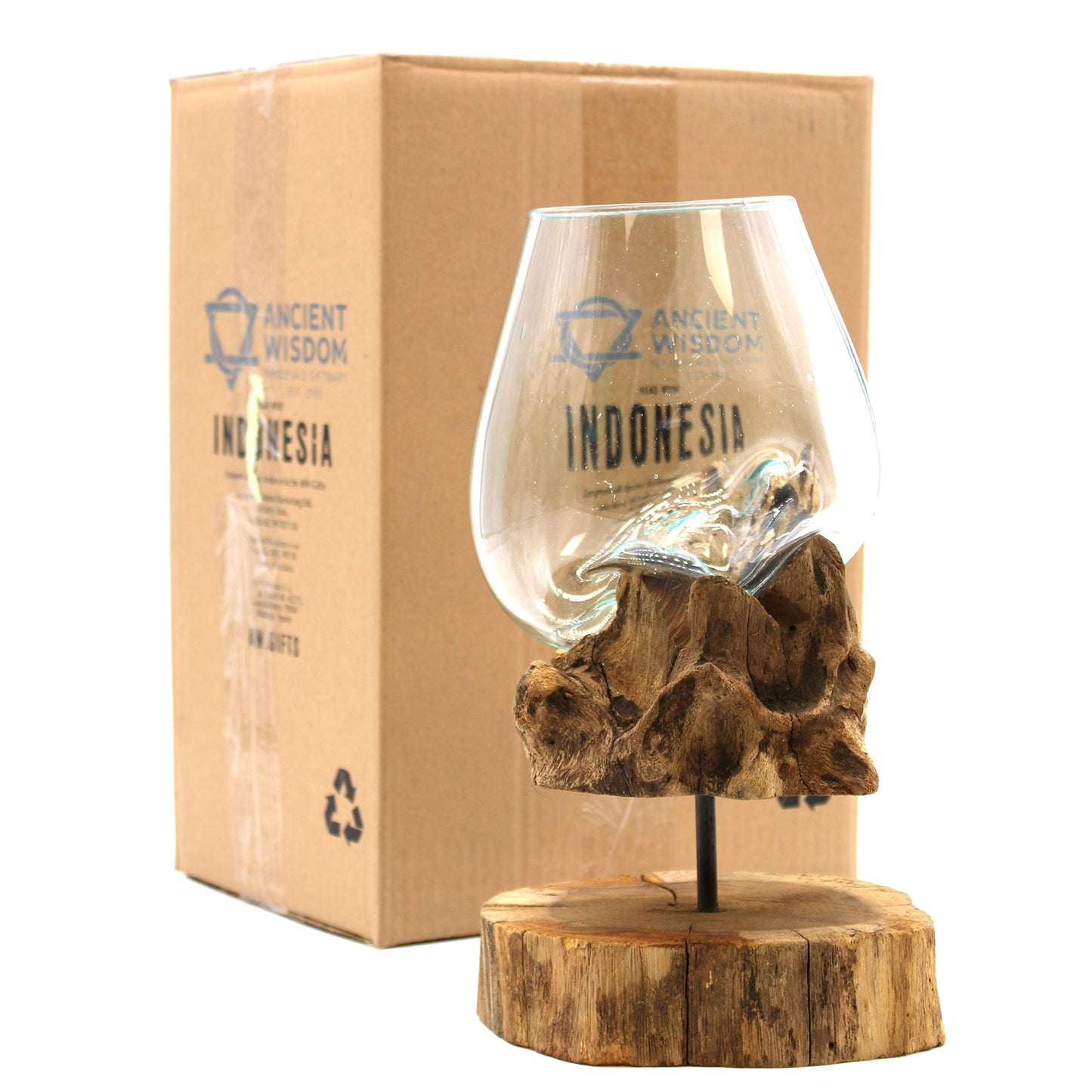 Gesmolten Glas op hout met standaard - Large Bowl - Cozy Home Store