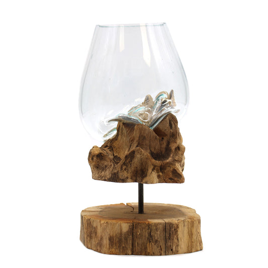 Gesmolten Glas op hout met standaard - Large Bowl - Cozy Home Store