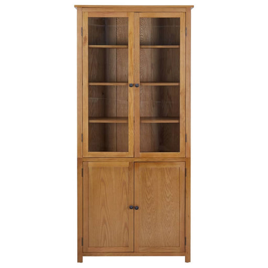 Boekenkast Met 4 Deuren 90X35X200 Cm Massief Eikenhout En Glas