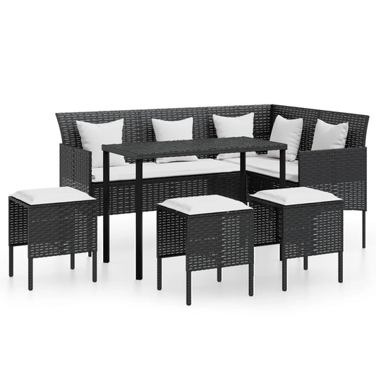 5-Delige Loungeset Met Kussens L-Vormig Poly Rattan Zwart