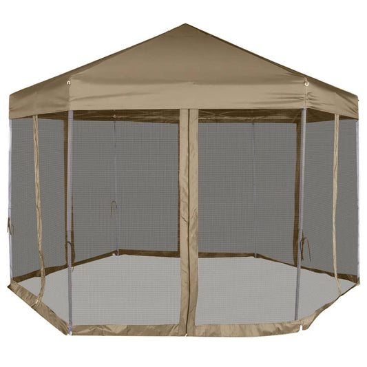 Partytent Met Wanden Zeshoekig 3,6X3,1 M Taupe 220 G/M²