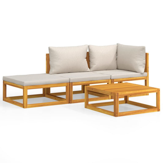 4-Delige Loungeset Met Lichtgrijze Kussens Massief Hout