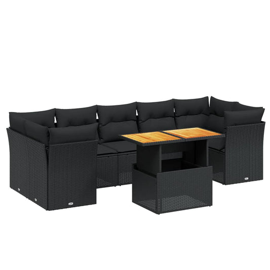 8-Delige Loungeset Met Kussens Poly Rattan Zwart