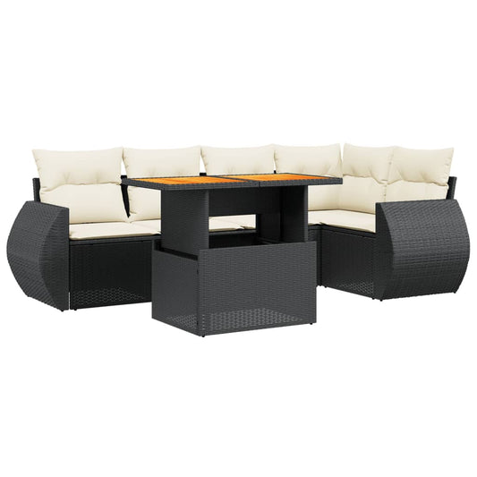 6-Delige Loungeset Met Kussens Poly Rattan Zwart