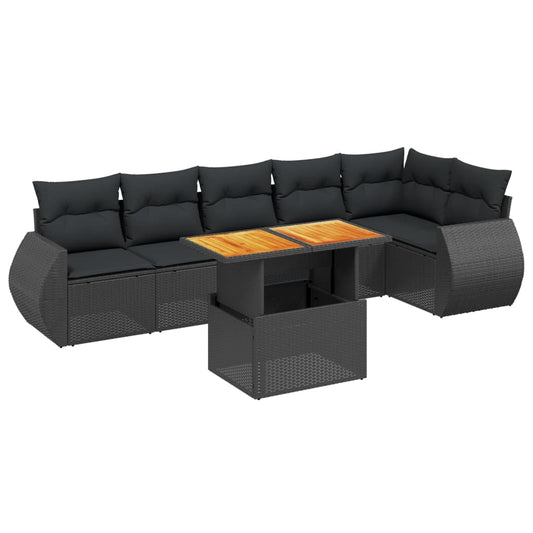 7-Delige Loungeset Met Kussens Poly Rattan Zwart