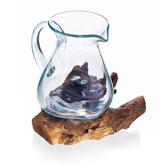 Gesmolten Glas op Houten Stronk - Water/Wijn Kan - Cozy Home Store