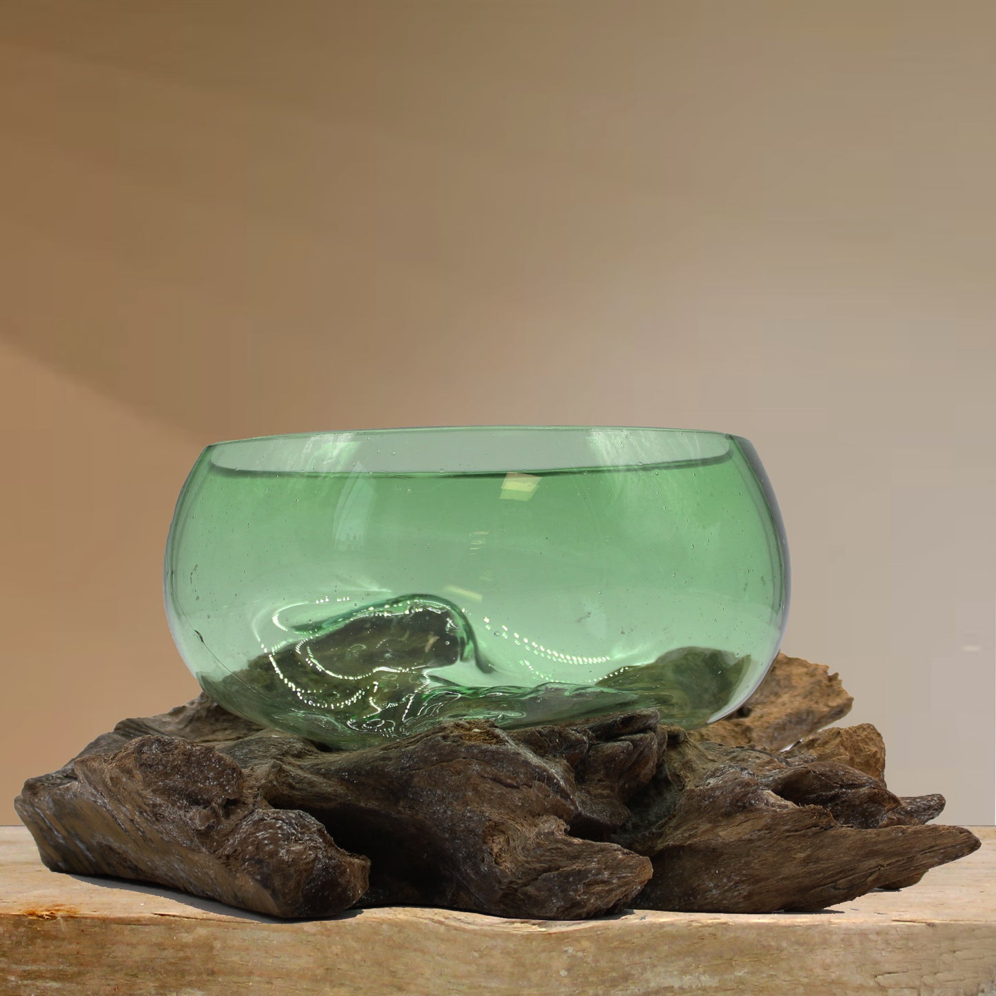 Planten terrarium - Grote Brede Kom op Hout - Cozy Home Store