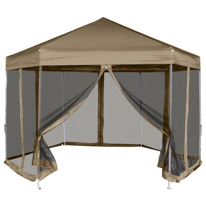 Partytent Met Wanden Zeshoekig 3,6X3,1 M Taupe 220 G/M²