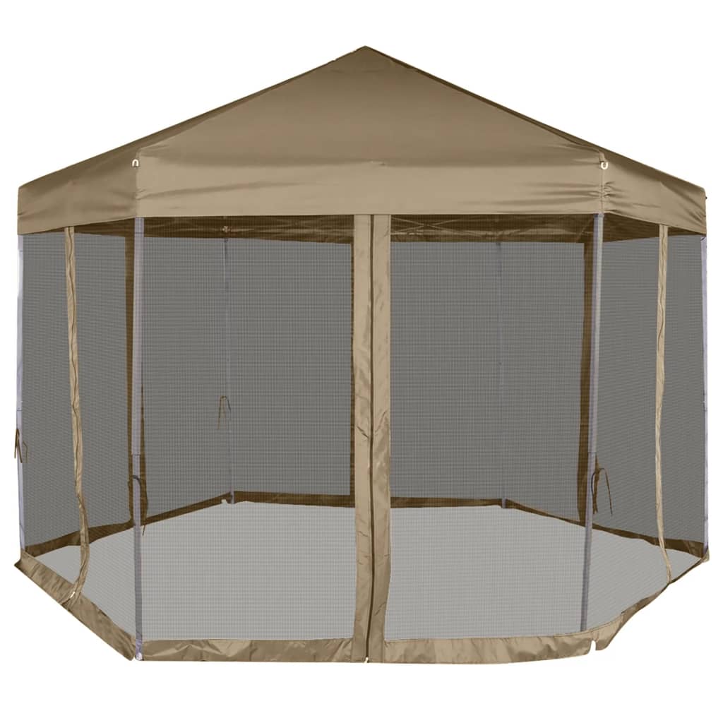 Partytent Met Wanden Zeshoekig 3,6X3,1 M Taupe 220 G/M²