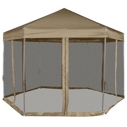 Partytent Met Wanden Zeshoekig 3,6X3,1 M Taupe 220 G/M²