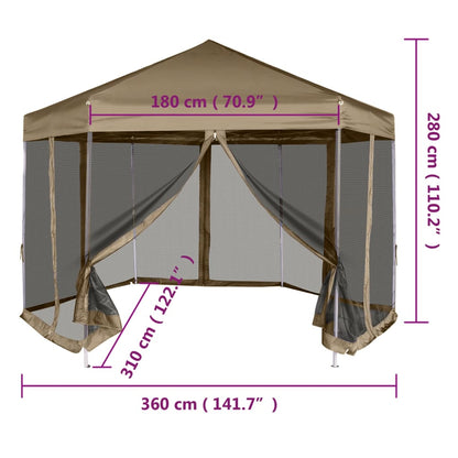 Partytent Met Wanden Zeshoekig 3,6X3,1 M Taupe 220 G/M²