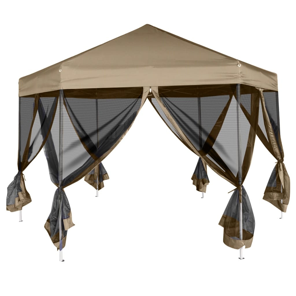 Partytent Met Wanden Zeshoekig 3,6X3,1 M Taupe 220 G/M²