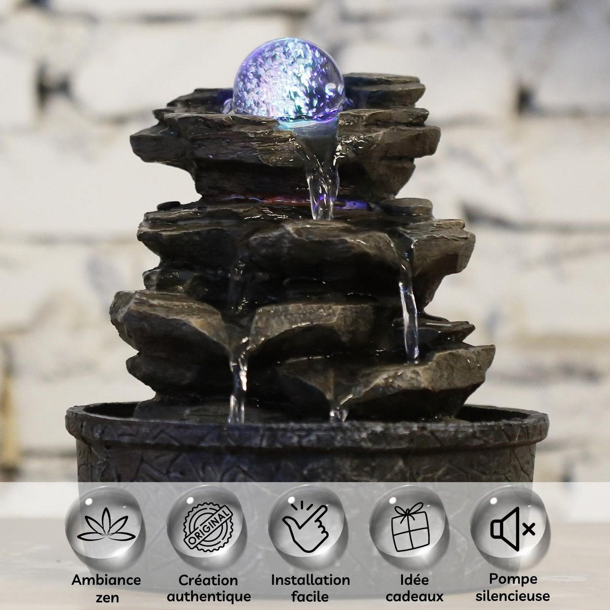 Binnenfontein met LED verlichting - LITTLE ROCK - 25 cm - Cozy Home Store 