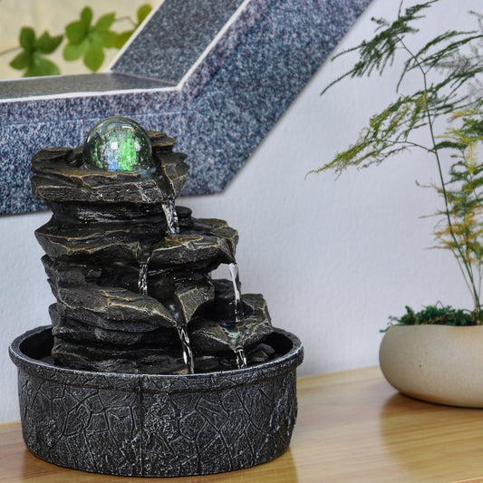 Binnenfontein met LED verlichting - LITTLE ROCK - 25 cm - Cozy Home Store 